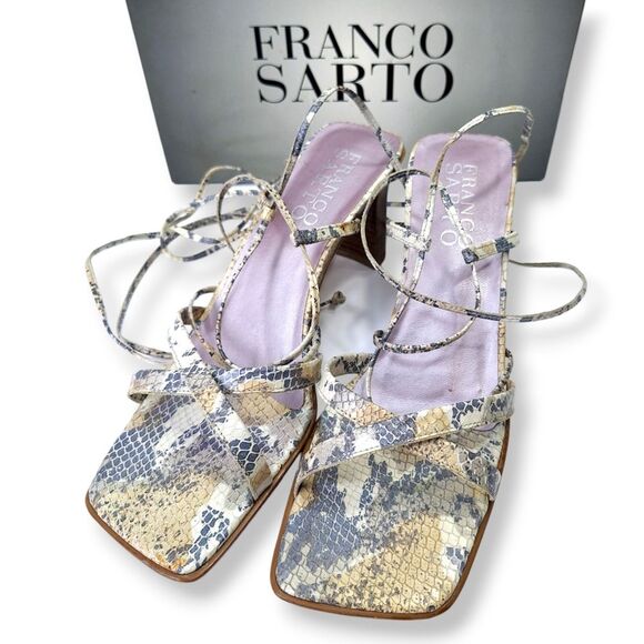 Franco Sarto Diavolo Lace-Up Python Snakeskin Leather Sandals High Heels Sz 10M - Picture 1 of 9